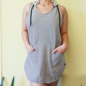 Grey Striped Hoodie Dress (S)